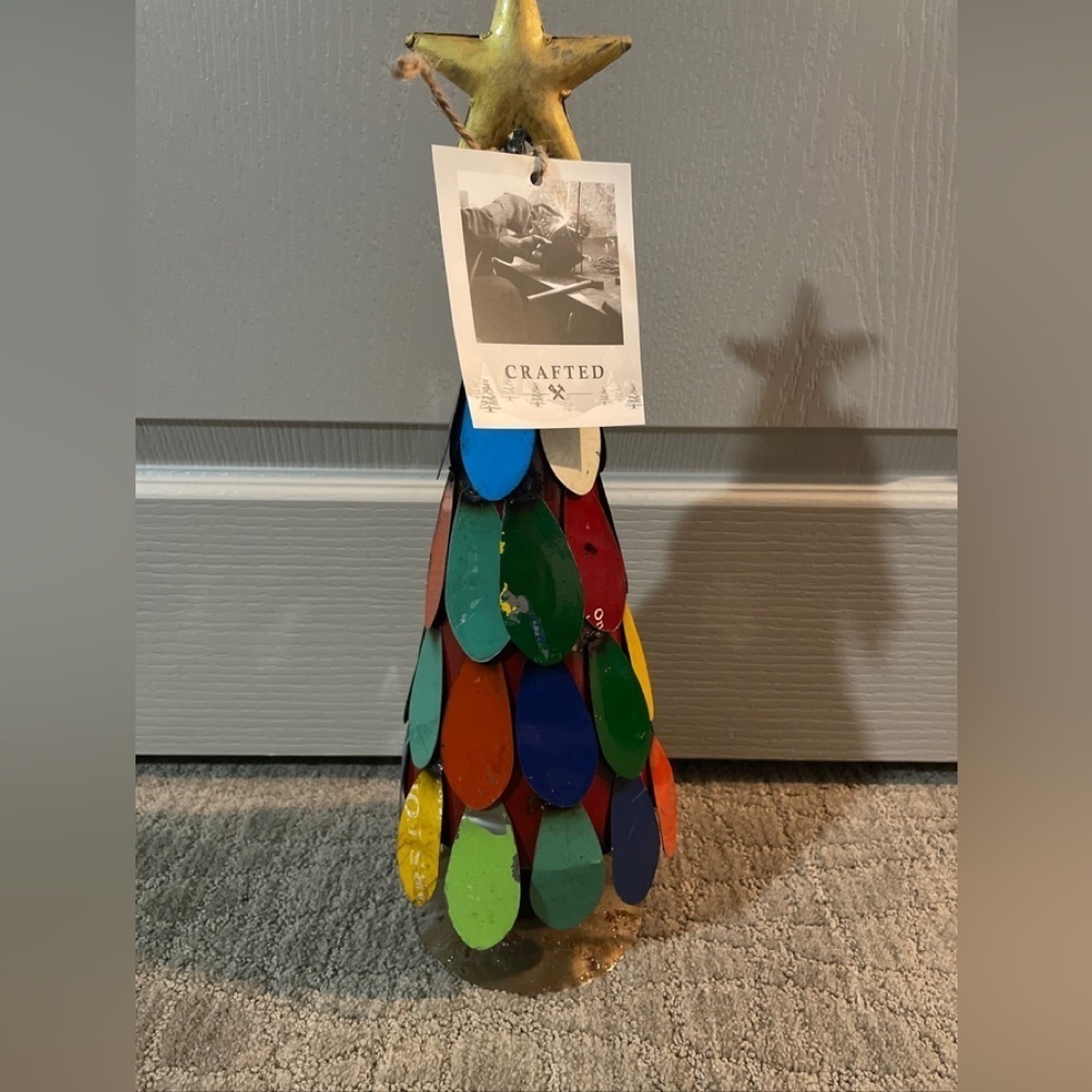 Crafted Recycled Metal Colorful Christmas Tree 18”